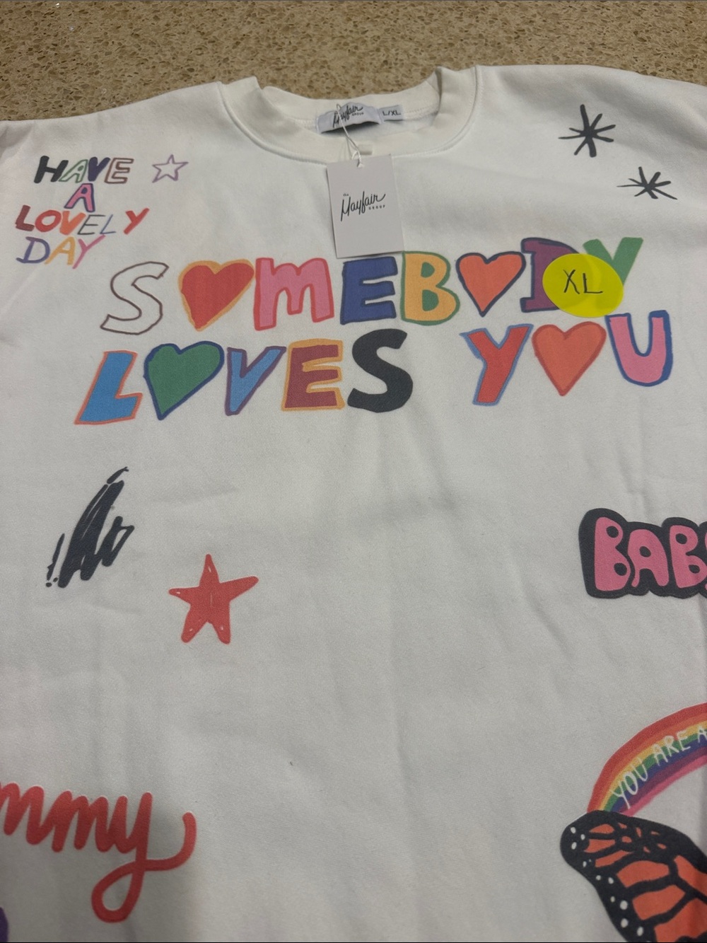 Unbranded White 'Somebody Loves You' Graphic Crewneck Sweater